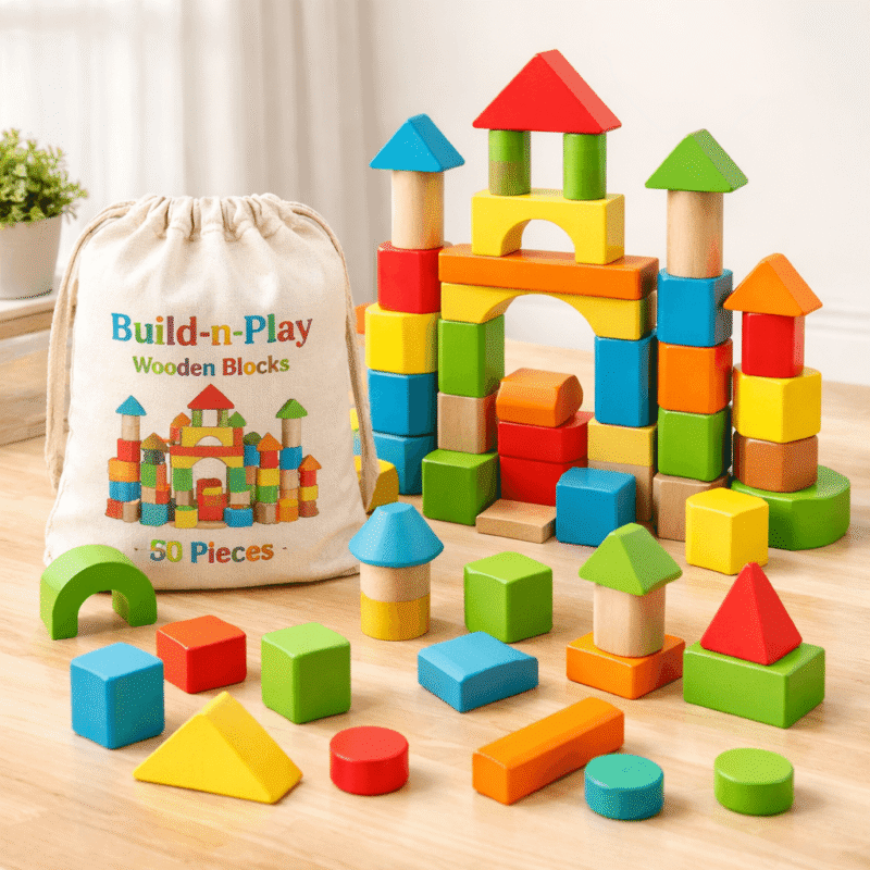 Build‑n‑Play Wooden Blocks (50‑Piece)